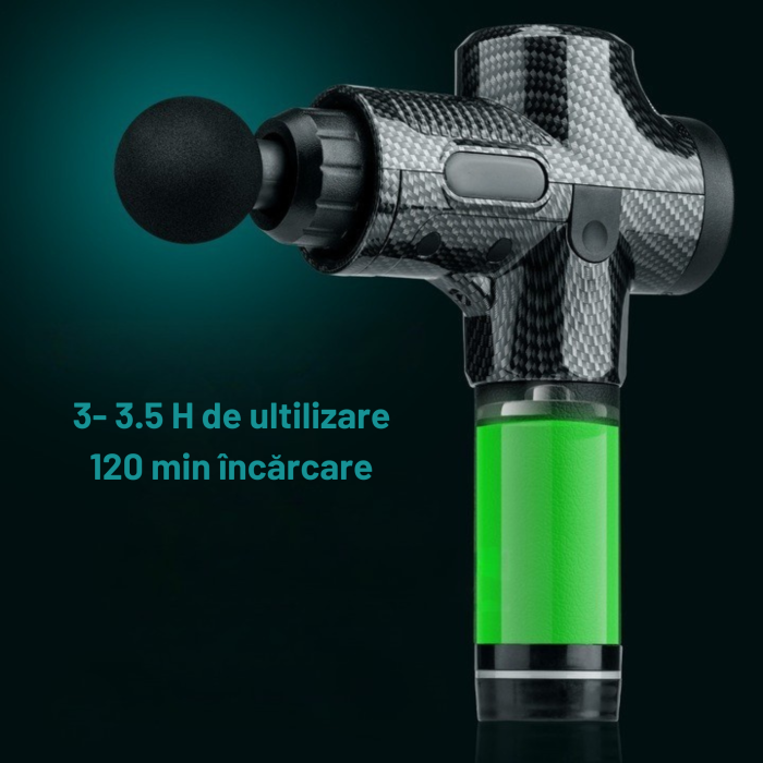 Pistol de masaj corporal profesional LCD VarioShop®, 30 nivele de viteza, 6 capete interschimbabile, functionare silentioasa, set complet cu husa, Negru [6]