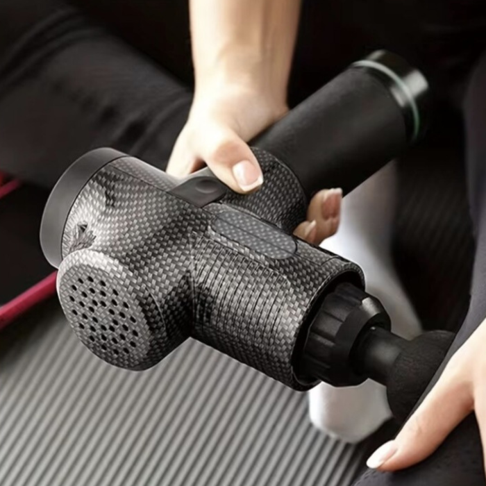 Pistol de masaj corporal profesional LCD VarioShop®, 30 nivele de viteza, 6 capete interschimbabile, functionare silentioasa, set complet cu husa, Negru [10]