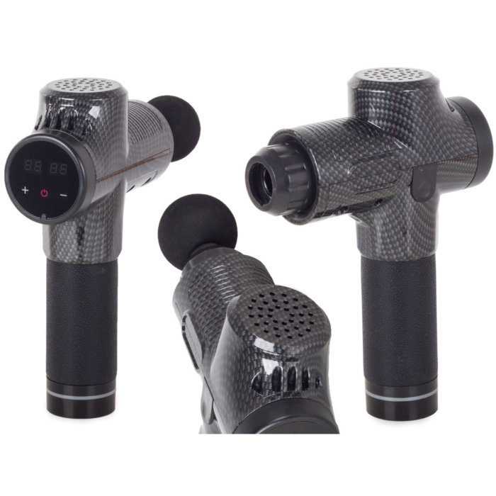 Pistol de masaj corporal profesional LCD VarioShop®, 30 nivele de viteza, 6 capete interschimbabile, functionare silentioasa, set complet cu husa, Negru [13]