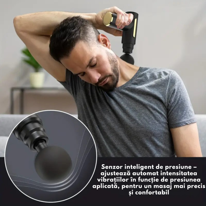 Pistol de masaj VarioShop®, 30W, 6 capete interschimbabile, 6 trepte intensitate, 1800-3200 RPM, baterie 1000 mAh, USB Type-C, pentru recuperare musculara si relaxare [8]