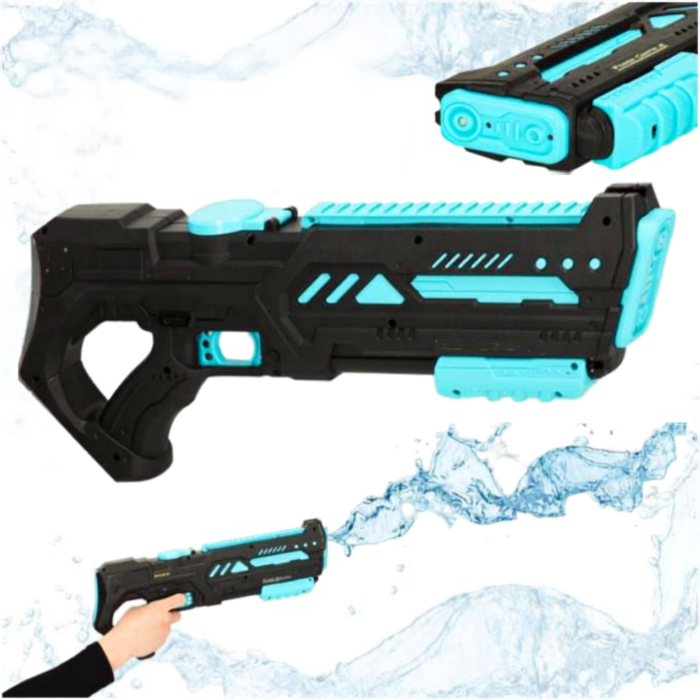 Pistol electric cu apa VarioShop®, raza 10 m, rezervor 200 ml, efecte sonore, baterie reincarcabila 7.4V, incarcare USB, negru cu albastru [4]