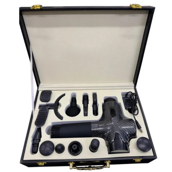 Pistol masaj corporal VarioShop® negru profesional, ecran tactil, 12 capete interschimbabile, masaj percutie profund, intensitati multiple, recuperare musculara si relaxare, portabil cu husa transport [4]