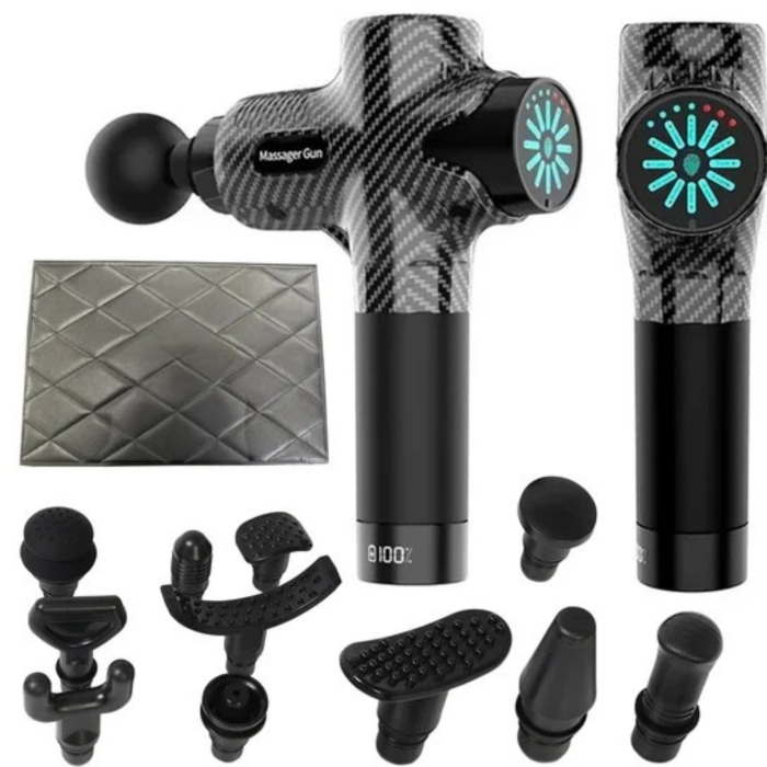 Pistol masaj corporal VarioShop® negru profesional, ecran tactil, 12 capete interschimbabile, masaj percutie profund, intensitati multiple, recuperare musculara si relaxare, portabil cu husa transport [3]