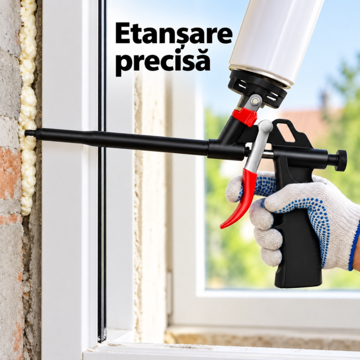 Pistol pentru spuma de montaj VarioShop®, aplicare precisa la etansare si izolare, debit reglabil cu o singura mana, corp din aluminiu, duza metalica alungita, accesorii incluse [6]