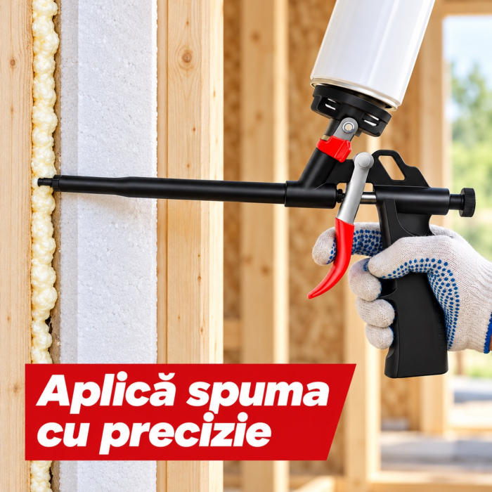 Pistol pentru spuma de montaj VarioShop®, aplicare precisa la etansare si izolare, debit reglabil cu o singura mana, corp din aluminiu, duza metalica alungita, accesorii incluse [8]