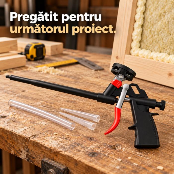 Pistol pentru spuma de montaj VarioShop®, aplicare precisa la etansare si izolare, debit reglabil cu o singura mana, corp din aluminiu, duza metalica alungita, accesorii incluse [5]
