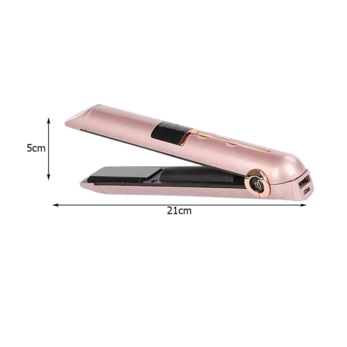 Placa de indreptat parul ceramica 2 in 1 cu afisaj LCD, baterie externa si reglaj temperatura, fara fir, portabila, pentru coafuri elegante si onduleuri perfecte, Roz [7]