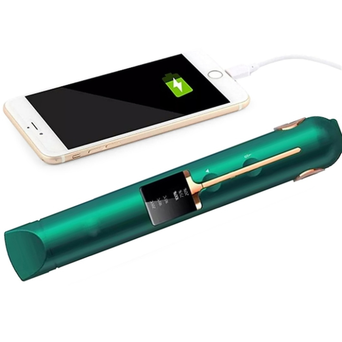 Placa de indreptat parul ceramica 2 in 1 cu afisaj LCD, baterie externa si reglaj temperatura, fara fir, portabila, pentru coafuri elegante si onduleuri perfecte, Verde [6]