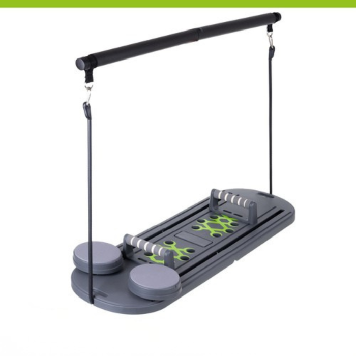 Placa Multifunctionala Pilates  VarioShop®, cu Manere, Role pentru Abdomene, Benzi Elastice, Pliabila, Antiderapanta, pentru Fitness si Antrenament Acasa, 97x35 cm, Gri [13]