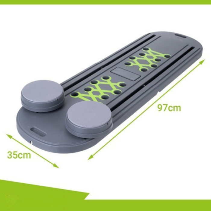 Placa Multifunctionala Pilates  VarioShop®, cu Manere, Role pentru Abdomene, Benzi Elastice, Pliabila, Antiderapanta, pentru Fitness si Antrenament Acasa, 97x35 cm, Gri [9]
