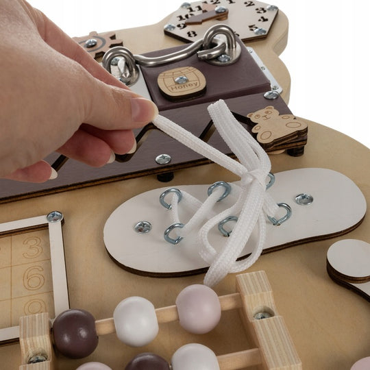 Placa senzoriala busy board, dezvoltarea motricitatii fine, Montessori, ursulet, 39 x 29.7 x 9 cm [4]