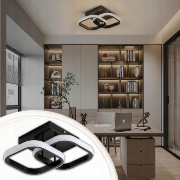 Plafoniera LED 24W Neagra, Lumina Rece Neutra Calda, 24x24x9 cm, Varioshop®, Lampa Tavan pentru Living Dormitor Bucatarie, Economie Energie [2]