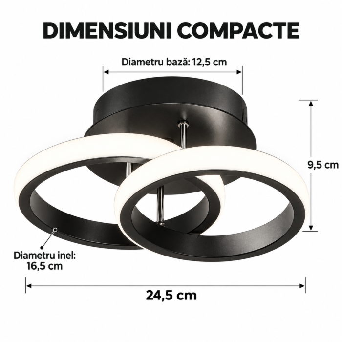 Plafoniera LED VarioShop, pentru iluminat interior, doua inele luminoase, lumina alb neutru, transformator incorporat, 20 W, aluminiu, latime 24,5 cm, neagra [4]
