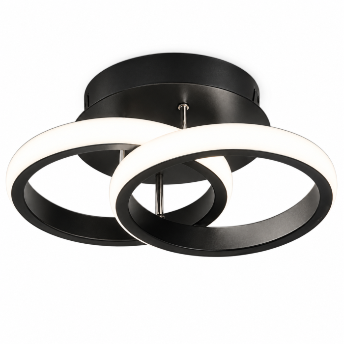 Plafoniera LED VarioShop, pentru iluminat interior, doua inele luminoase, lumina alb neutru, transformator incorporat, 20 W, aluminiu, latime 24,5 cm, neagra [1]