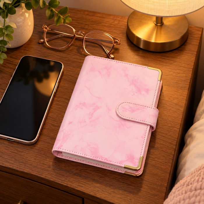 Set agenda planificator buget A6 VarioShop®, pentru organizarea banilor si cheltuielilor, coperta flexibila, 6 inele, plicuri transparente si autocolante, 19 x 14 x 4,3 cm, roz [7]