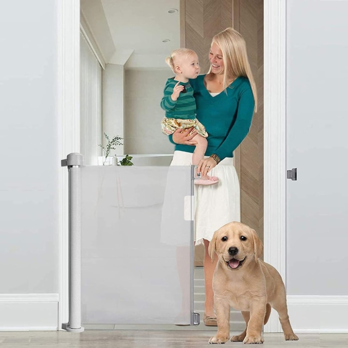 Poarta de siguranta extensibila/rulou VarioShop®, protectie universala pentru copii si animale, accesorii incluse, max 160 cm, Gri [6]