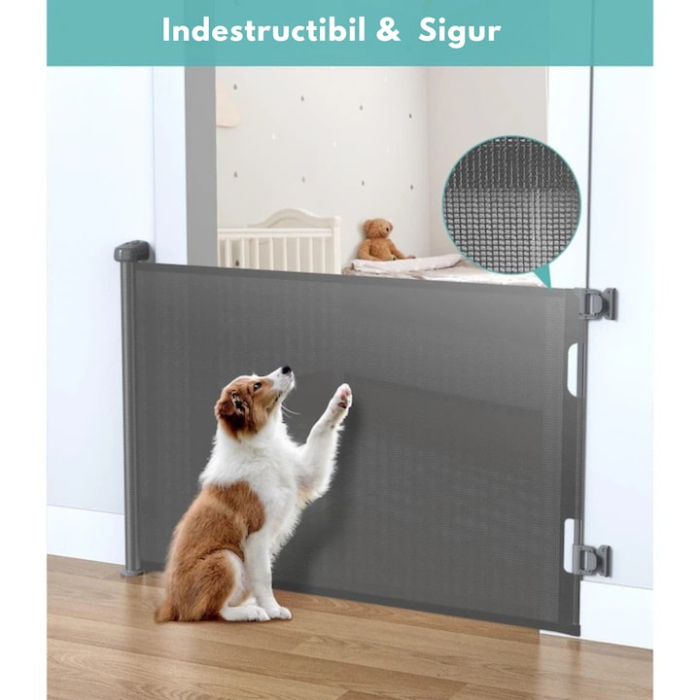 Poarta de siguranta extensibila/rulou VarioShop®, protectie universala pentru copii si animale, accesorii incluse, max 160 cm, Gri [5]