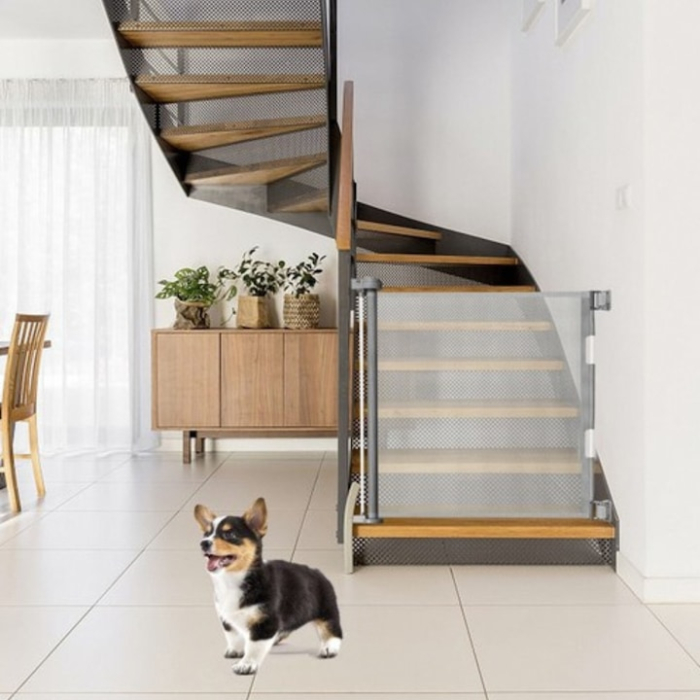 Poarta de siguranta extensibila/rulou VarioShop®, protectie universala pentru copii si animale, accesorii incluse, max 160 cm, Gri [7]