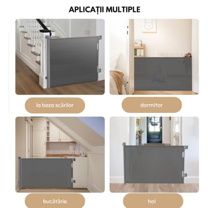 Poarta de siguranta extensibila/rulou VarioShop®, protectie universala pentru copii si animale, accesorii incluse, max 160 cm, Gri [2]
