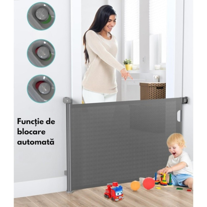 Poarta de siguranta extensibila/rulou VarioShop®, protectie universala pentru copii si animale, accesorii incluse, max 160 cm, Gri [3]