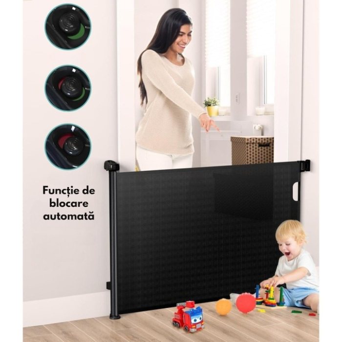 Poarta de siguranta extensibila/rulou VarioShop®, protectie universala pentru copii si animale, accesorii incluse, max 160 cm, Negru [4]