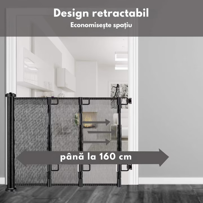 Poarta de siguranta extensibila/rulou VarioShop®, protectie universala pentru copii si animale, accesorii incluse, max 160 cm, Negru [3]
