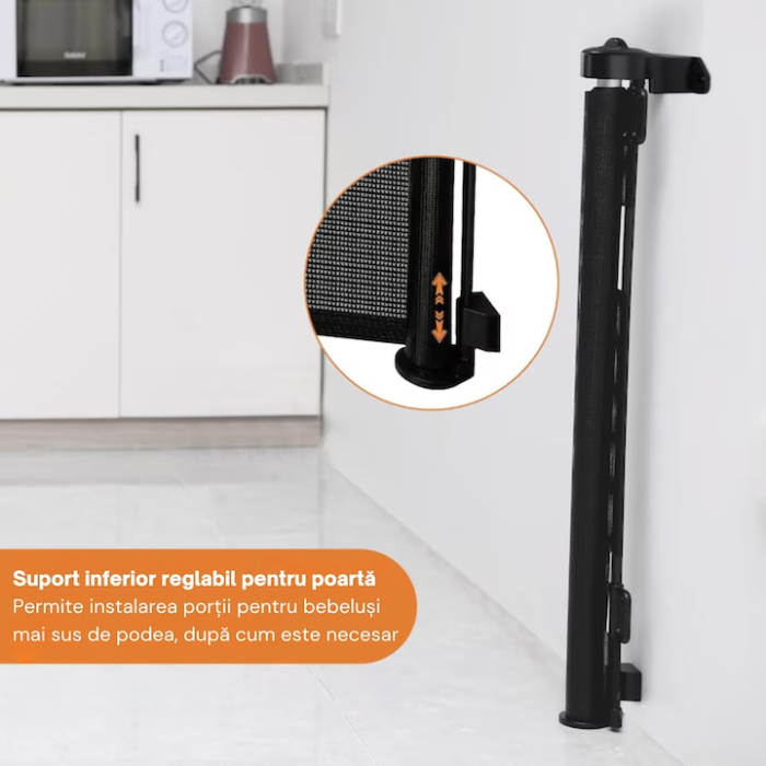 Poarta de siguranta extensibila/rulou VarioShop®, protectie universala pentru copii si animale, accesorii incluse, max 160 cm, Negru [5]