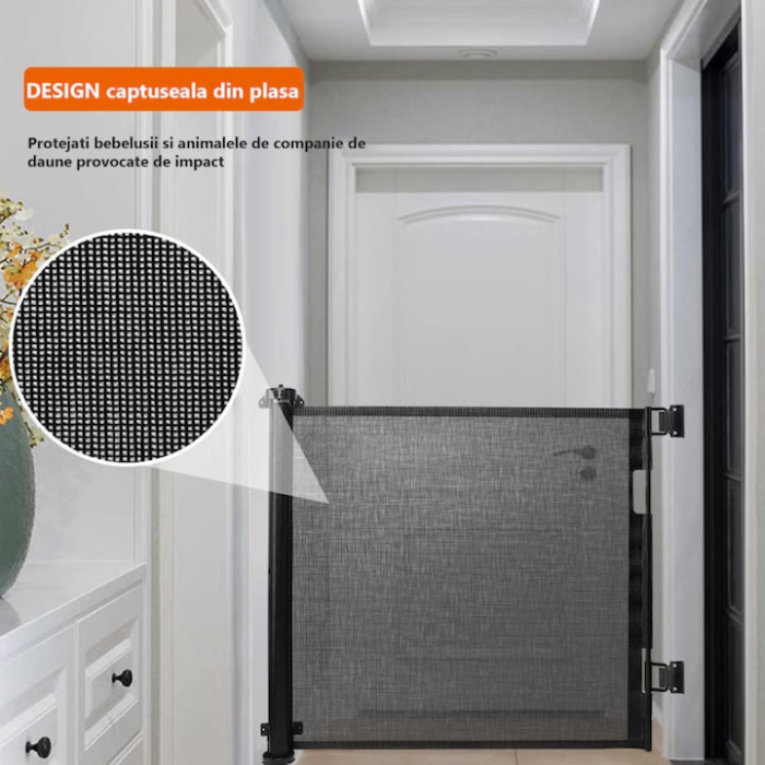 Poarta de siguranta extensibila/rulou VarioShop®, protectie universala pentru copii si animale, accesorii incluse, max 160 cm, Negru [6]