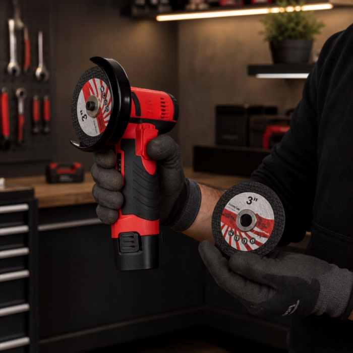 Polizor unghiular fara fir VarioShop®, pentru taiere si slefuire metal, lemn, piatra si plastic, disc 75 mm, 12V, 800W, 2 baterii, rosu/negru [9]