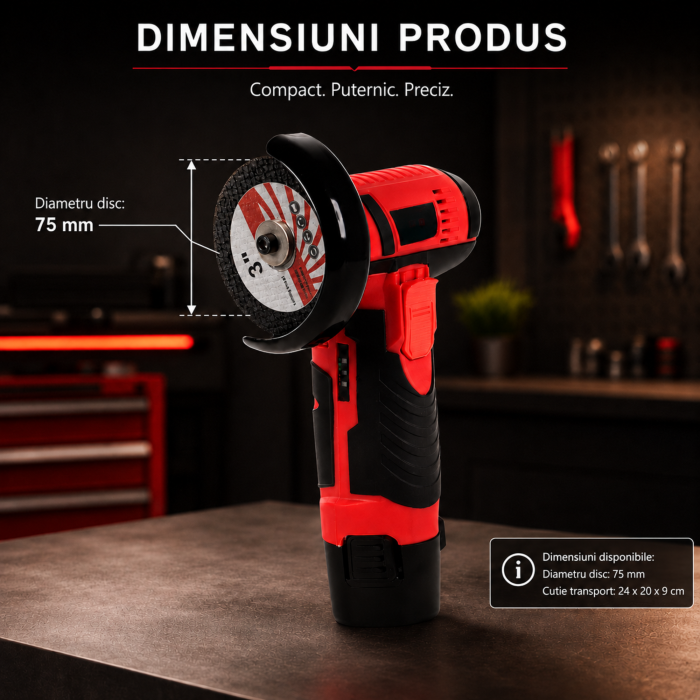 Polizor unghiular fara fir VarioShop®, pentru taiere si slefuire metal, lemn, piatra si plastic, disc 75 mm, 12V, 800W, 2 baterii, rosu/negru [4]