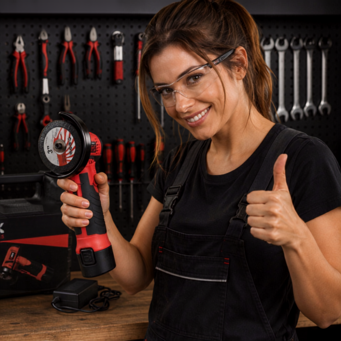 Polizor unghiular fara fir VarioShop®, pentru taiere si slefuire metal, lemn, piatra si plastic, disc 75 mm, 12V, 800W, 2 baterii, rosu/negru [5]