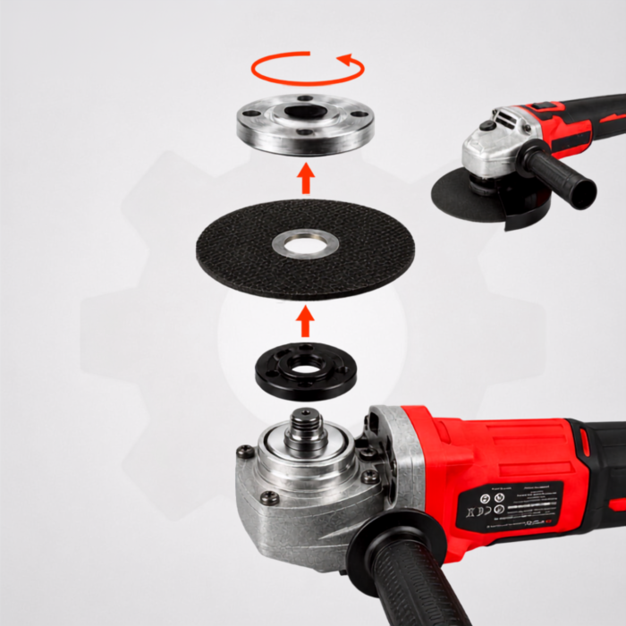 Polizor unghiular fara perii VarioShop®, pentru taiere si slefuire metal, beton si piatra, disc 125 mm, 21V, 2 baterii 3.0Ah, rosu/negru [10]