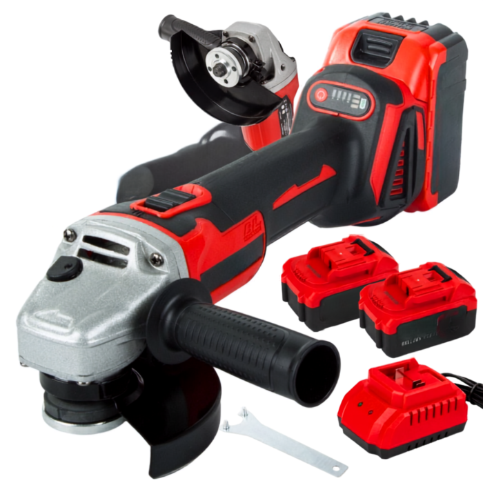 Polizor unghiular fara perii VarioShop®, pentru taiere si slefuire metal, beton si piatra, disc 125 mm, 21V, 2 baterii 3.0Ah, rosu/negru [12]