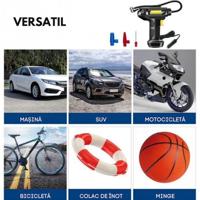Pompa aer auto electrica VarioShop®, Afisaj digital LCD, Manometru digital, Lanterna, Incarcare si oprire automata, Umplere rapida cu aer, 35 L/min, alimentare la bricheta masinii, ABS, Negru [6]