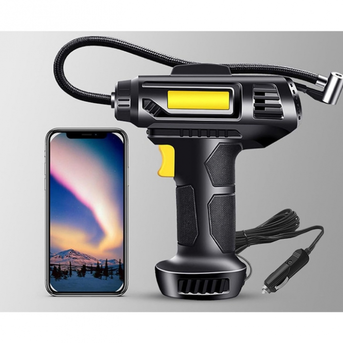 Pompa aer auto electrica VarioShop®, Afisaj digital LCD, Manometru digital, Lanterna, Incarcare si oprire automata, Umplere rapida cu aer, 35 L/min, alimentare la bricheta masinii, ABS, Negru [11]