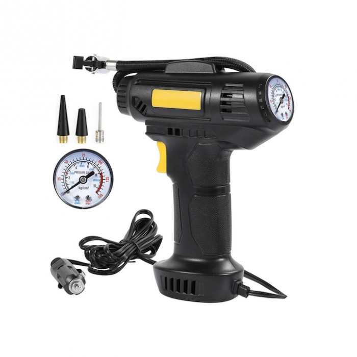 Pompa aer auto electrica VarioShop®, Afisaj digital LCD, Manometru digital, Lanterna, Incarcare si oprire automata, Umplere rapida cu aer, 35 L/min, alimentare la bricheta masinii, ABS, Negru [12]