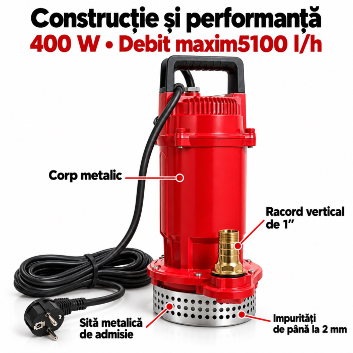 Pompa de apa submersibila VarioShop®, 400W, pentru fantani si rezervoare, debit maxim 5100 l/h, inaltime de pompare 14 m [6]