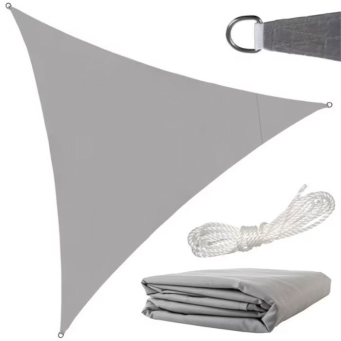 Prelata/Copertina de soare triunghiulara VarioShop®, impermeabila, cu protectie UV, pentru gradina, terasa, piscina si camping, material rezistent, 4x4x4m, gri [11]