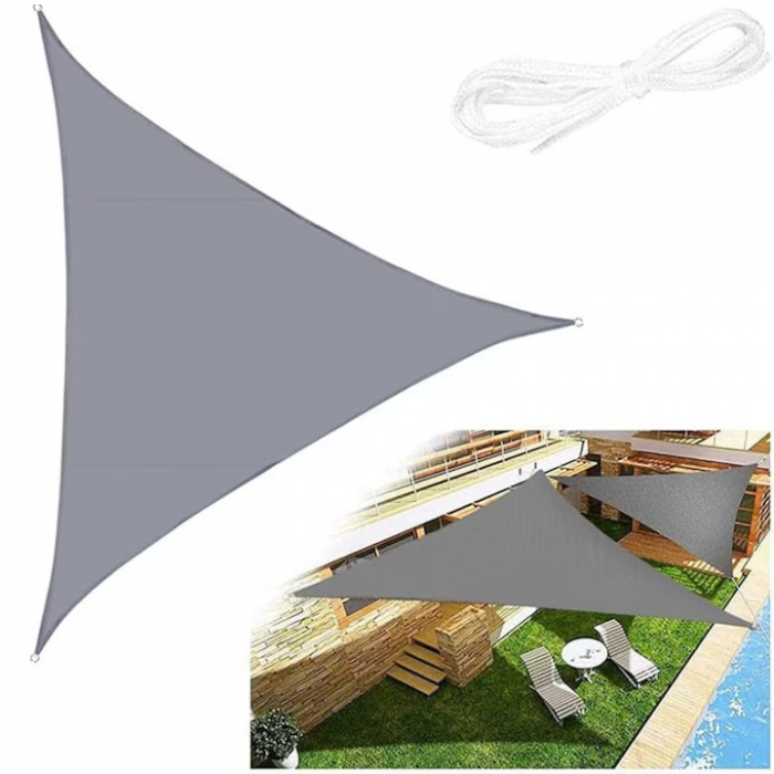 Prelata/Copertina de soare triunghiulara VarioShop®, impermeabila, cu protectie UV, pentru gradina, terasa, piscina si camping, material rezistent, 4x4x4m, gri [7]