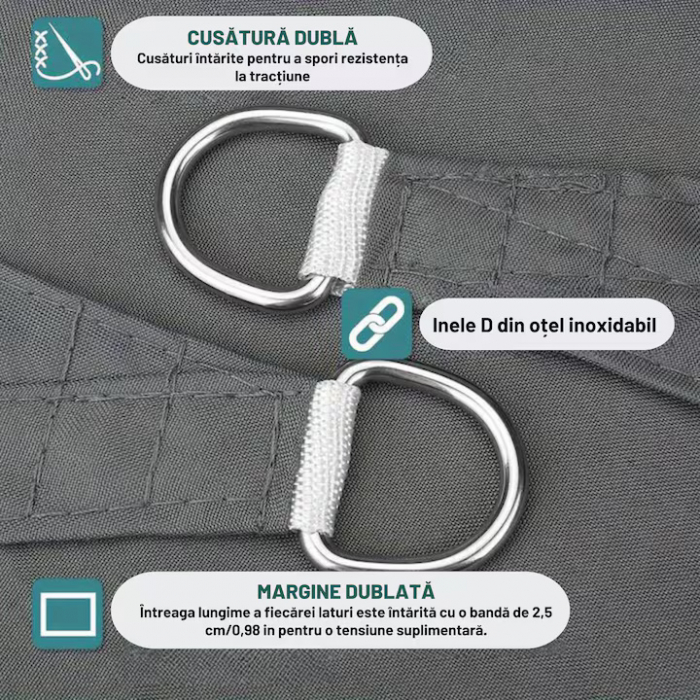 Prelata/Copertina de soare triunghiulara VarioShop®, impermeabila, cu protectie UV, pentru gradina, terasa, piscina si camping, material rezistent, 4x4x4m, gri [10]