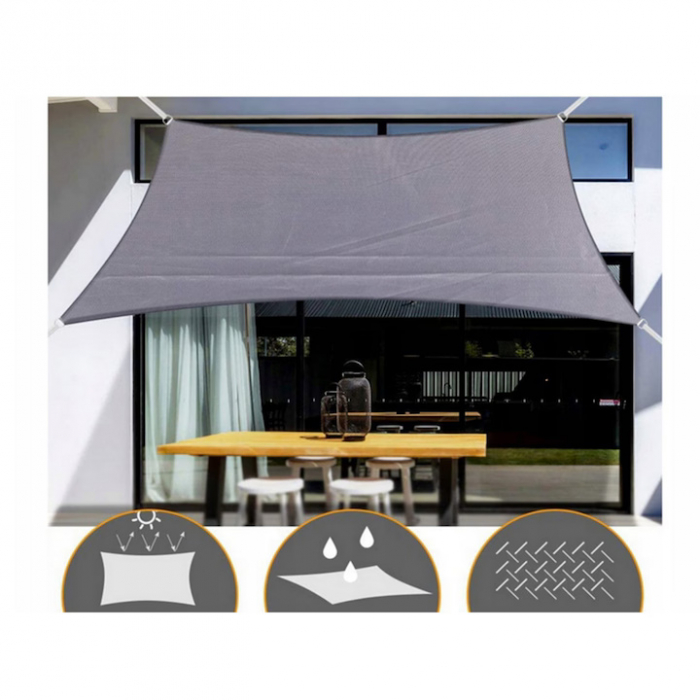 Prelata/Copertina impermeabila pentru soare VarioShop®, cu protectie UV, pentru gradina, terasa, piscina si camping, cu agatatoare, densitate 120 g/mp, dimensiune 3 x 2 m, Gri [5]