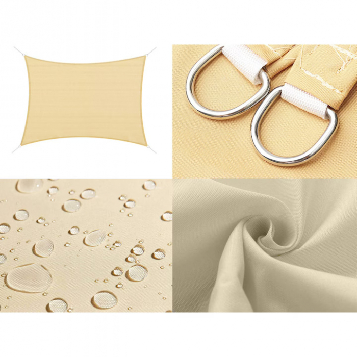 Prelata/Copertina impermeabila pentru soare VarioShop®, cu protectie UV, pentru gradina, terasa, piscina si camping, cu agatatoare, densitate 120 g/mp, dimensiune 3 x 2 m, Crem [10]