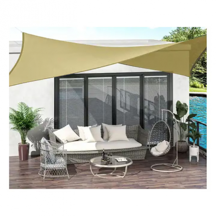 Prelata/Copertina crem impermeabila pentru soare 4 x 3 m VarioShop®, cu protectie UV, pentru gradina, terasa, piscina si camping, cu agatatoare, densitate 120 g/mp [3]