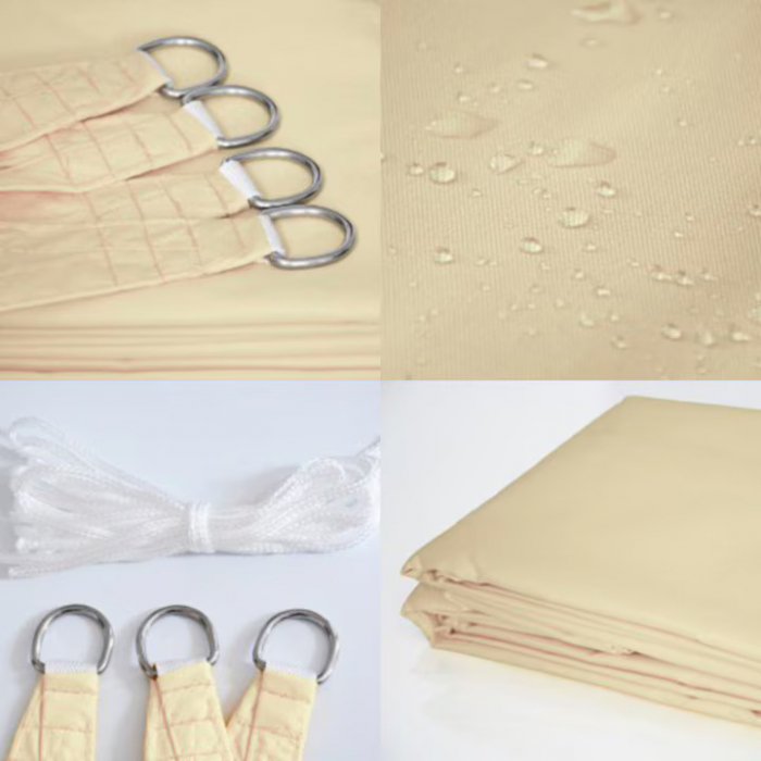 Prelata/Copertina impermeabila pentru soare VarioShop®, cu protectie UV, pentru gradina, terasa, piscina si camping, cu agatatoare, densitate 120 g/mp, dimensiune 3.6 x 3.6 m, Crem [6]