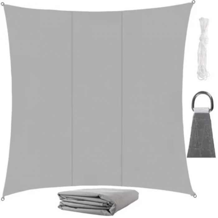 Prelata/Copertina impermeabila pentru soare VarioShop®, cu protectie UV, pentru gradina, terasa, piscina si camping, cu agatatoare, densitate 120 g/mp, dimensiune 3.6 x 3.6 m, Gri [13]