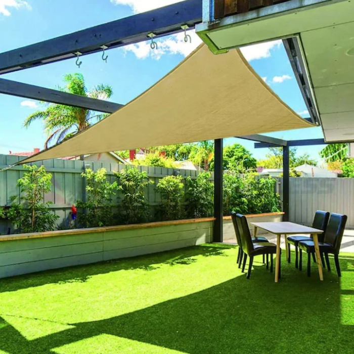 Prelata/Copertina impermeabila pentru soare VarioShop®, cu protectie UV, pentru gradina, terasa, piscina si camping, cu agatatoare, densitate 120 g/mp, dimensiune 3.6 x 3.6 m, Crem [4]