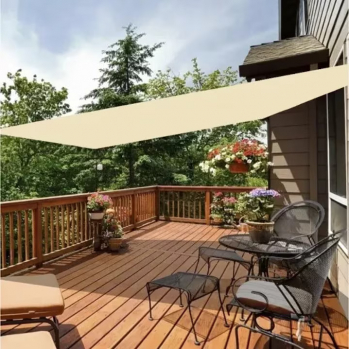 Prelata/Copertina impermeabila pentru soare VarioShop®, cu protectie UV, pentru gradina, terasa, piscina si camping, cu agatatoare, densitate 120 g/mp, dimensiune 3.6 x 3.6 m, Crem [2]