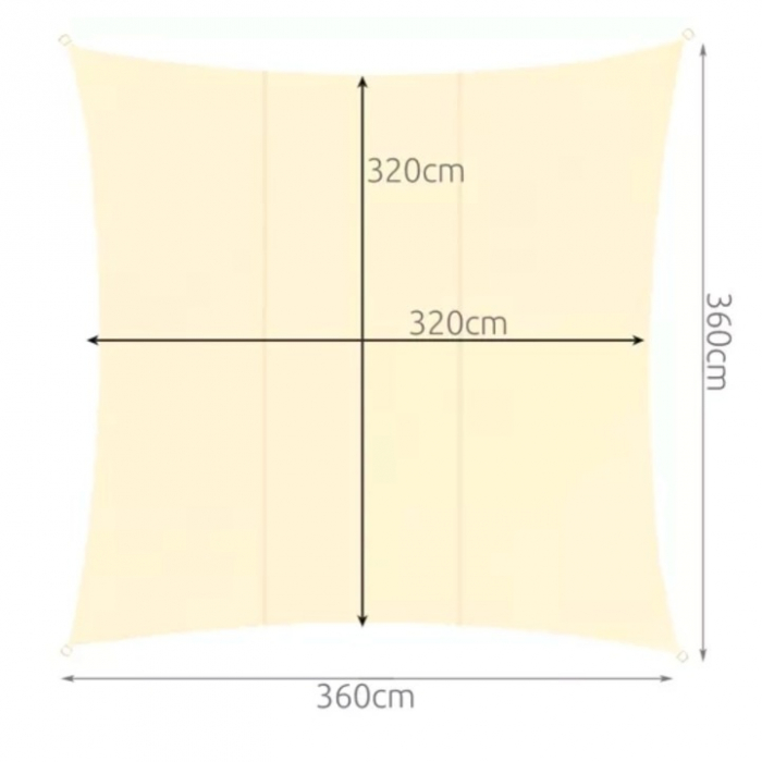 Prelata/Copertina impermeabila pentru soare VarioShop®, cu protectie UV, pentru gradina, terasa, piscina si camping, cu agatatoare, densitate 120 g/mp, dimensiune 3.6 x 3.6 m, Crem [7]