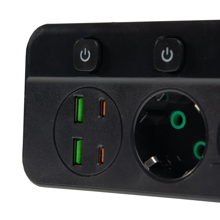 Prelungitor 4 prize VarioShop®, cu intrerupatoare individuale, 2 USB-A si 2 USB-C, cablu 3 m, 2500 W, negru [8]