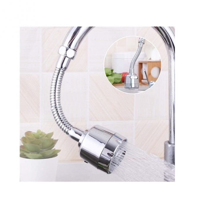 Prelungitor Pentru Robinet VarioShop®, Pentru Baie Si Bucatarie, Universal, Flexibil, Cap Cu Sita Ajustabil La 2 Tipuri De Jet, Material Metalic Rezistent, Dimensiune 17 cm, Argintiu [12]